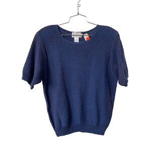 Vintage 90s Lombardi Inc Short Sleeve Sweater Size Large Navy Blue Deadstock NEW